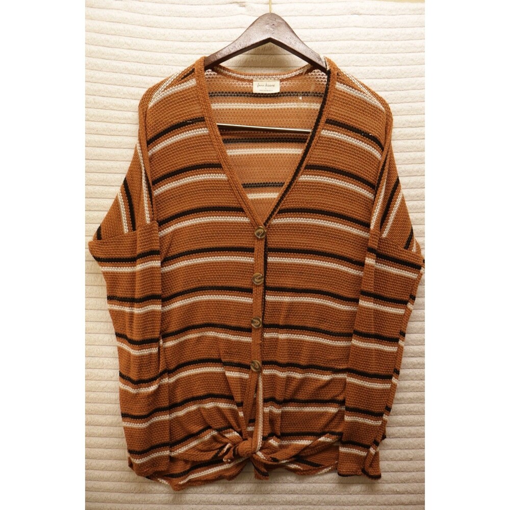 Free kisses Women Size Large Button Knit Striped Open Front Cardigan Sweater